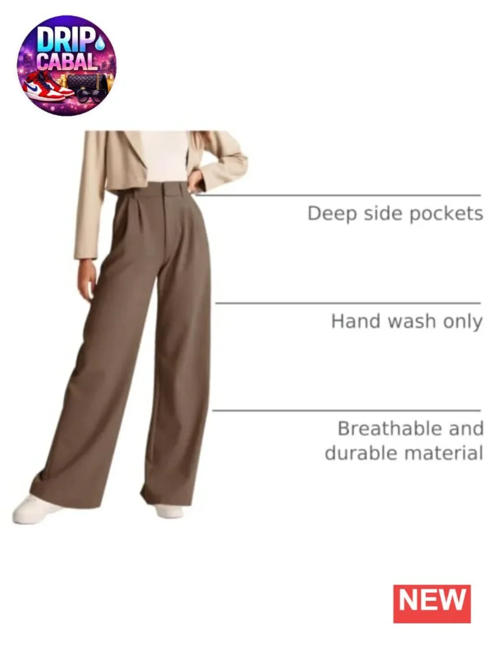Women's Wide Leg Dress Trousers with Pockets Front Pleated High Waist Business